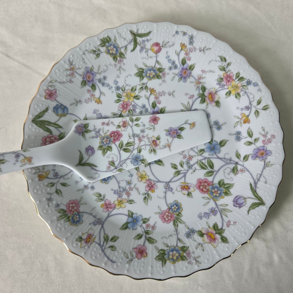 Andrea by Sadek Floral Porcelain Cake Plate and Server Set Gold Rim Japan